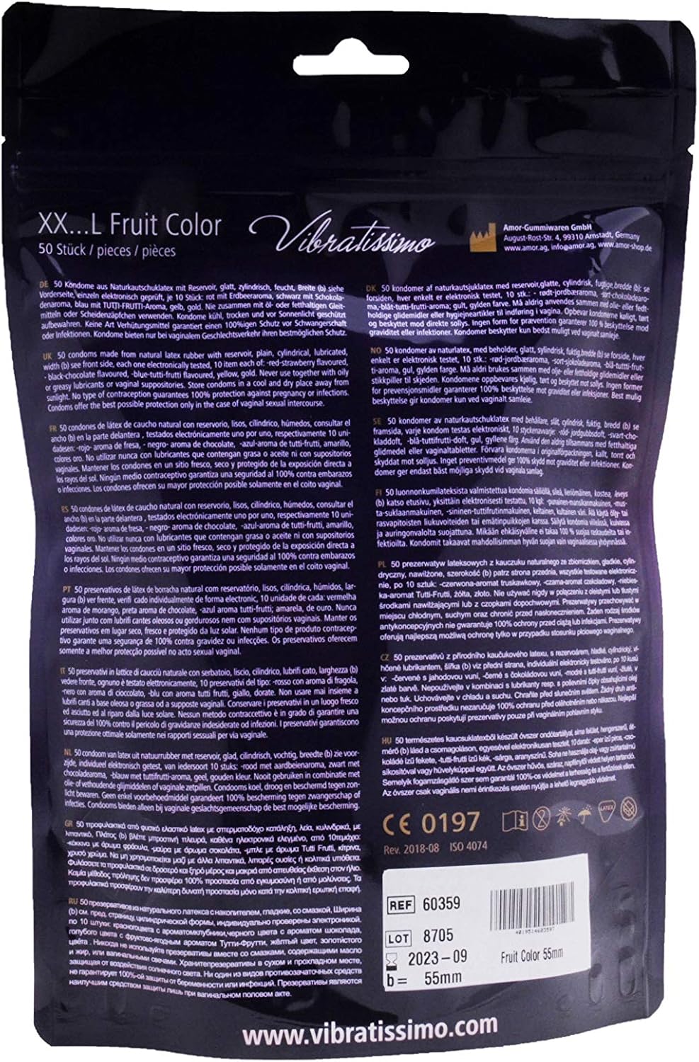 VIBRATISSIMO Fruit Coloured Condoms 50-Pack I Feel-Real & Extra Lubricated I for Men I Resealable Condoms Bag I Ultra-Thin I w=55mm - Image 3