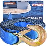 Seamander &zwnj;Boat Trailer Winch Strap 5000LBS &amp; 10000LBS,2" &times; 4FT Marine Grade Polyester,Replacement Winch Strap with Hook,Black/Blue/Orange Options