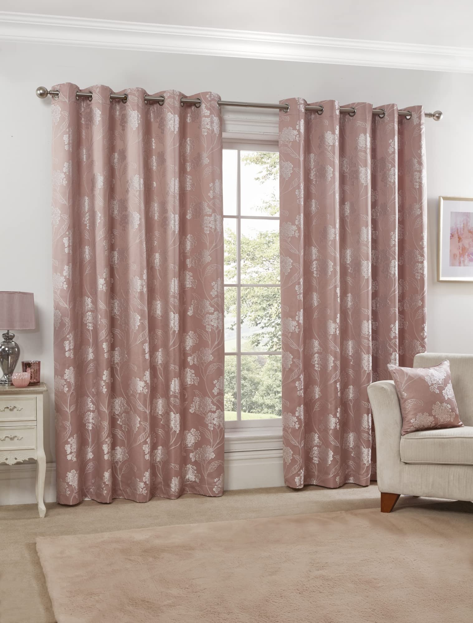 Emma Barclay – Fully Lined Curtains for Bedroom Living Room Jacquard Eyelet Two panel Floral Curtains Blossom Collection (66” x 54” Inch)(Colour) — image 1