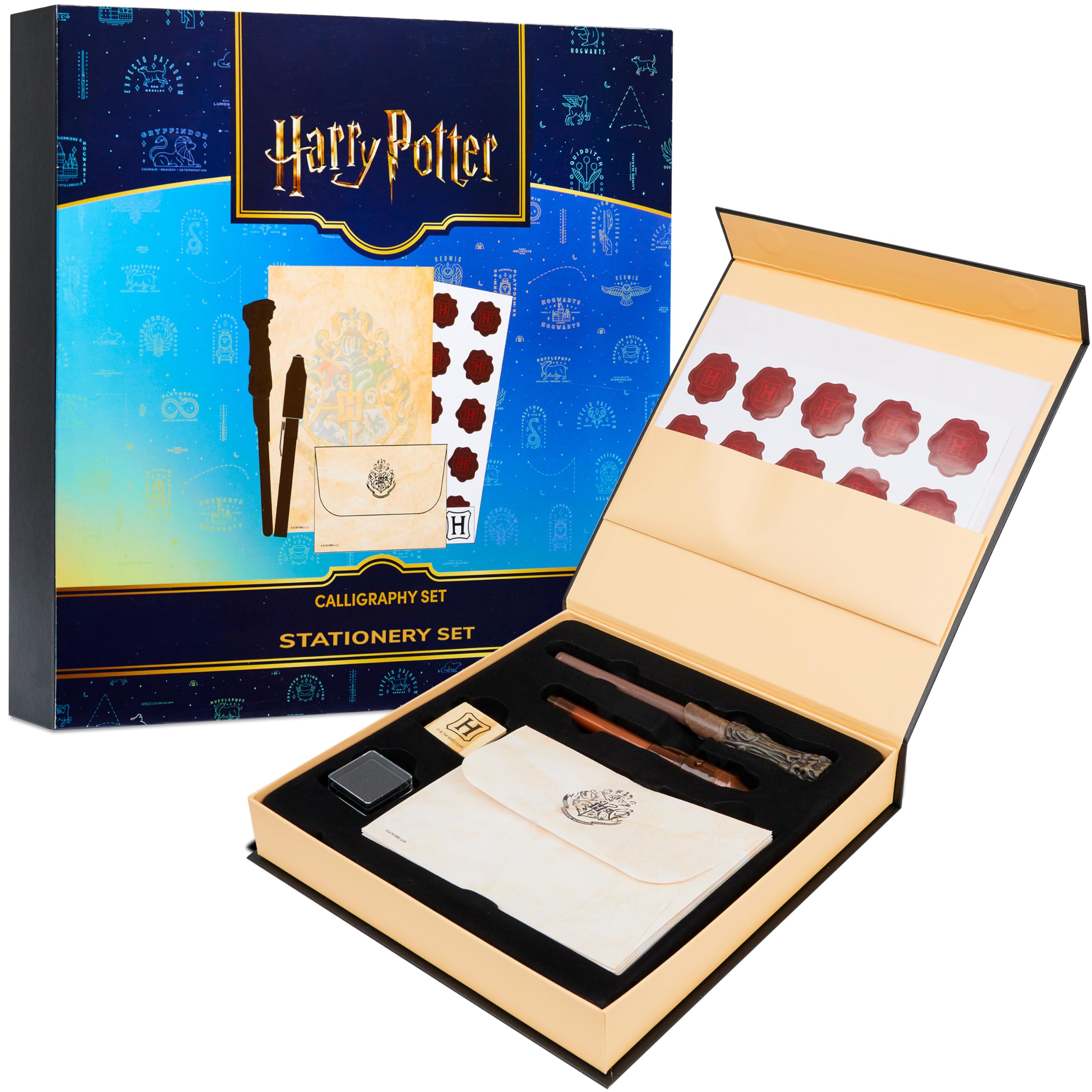 Harry Potter Gifts Letter Writing Set with Harry Potter Wand Pen Secret Messages Pen A5 Paper Envelopes Stamps & Wax Seal Stickers Stationery Supplies