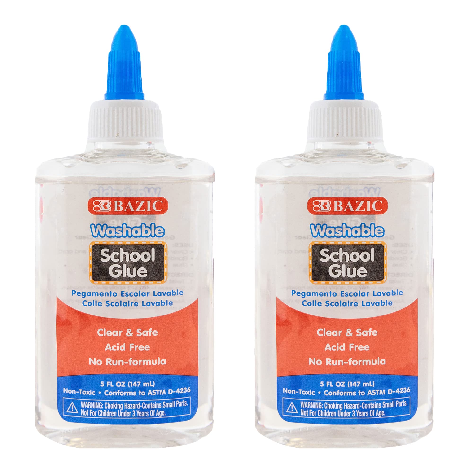 Photo 1 of BAZIC Washable Clear School Glue 5 Oz. (147 mL), Liquid Clear Glues Adhesive, for Making Slime Art Crafts at School Home Office, 2-Pack