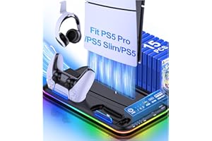 DINOSTRIKE P S5 Pro Cooling Station with Dual Fast P S5 Controller Charging Compatiable with PlayStation5 Chargers 5 Slim Digital Disc Edition,Stand Vertical Accessories with Headset Holder 15 Game Slots