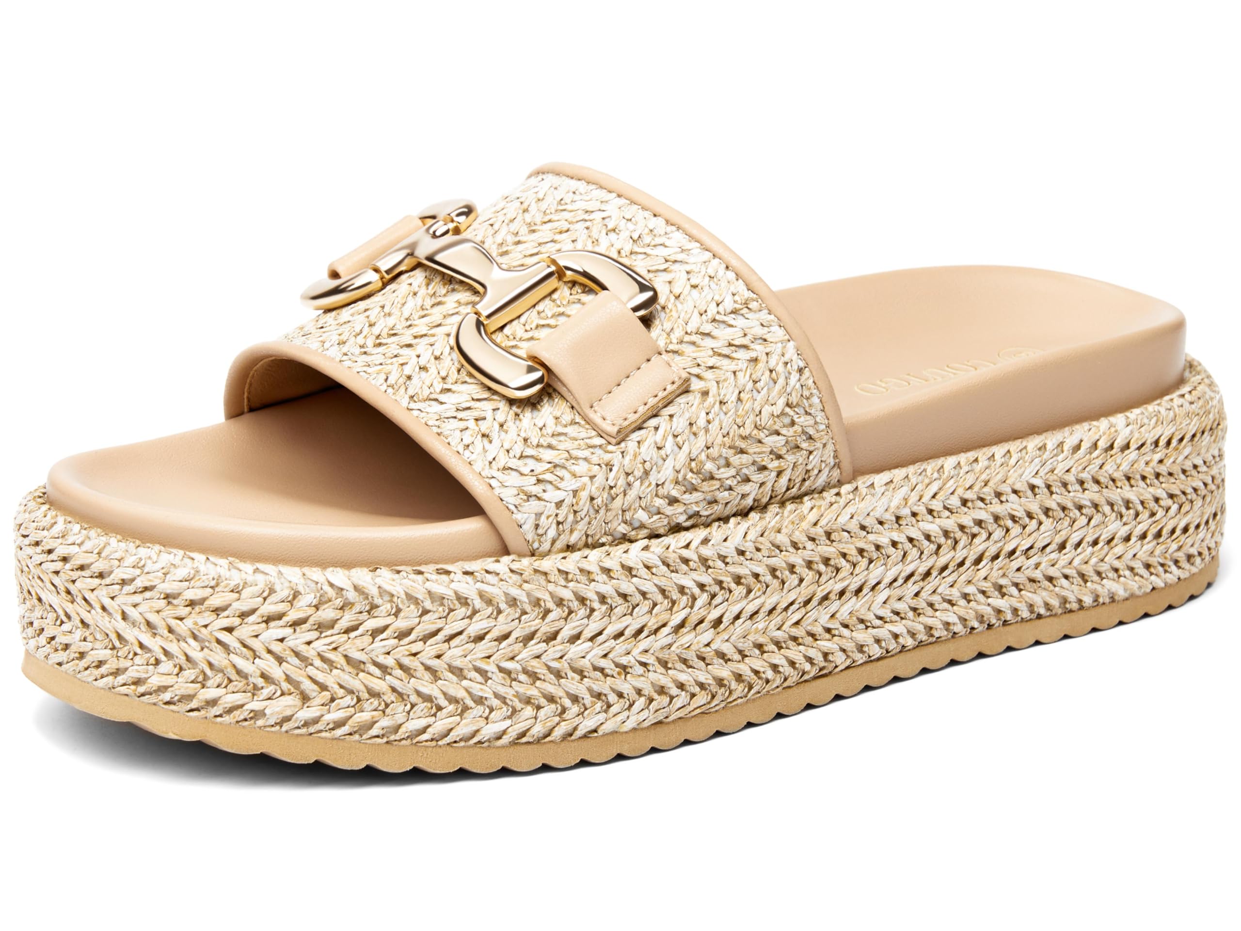 Photo 1 of Coutgo Womens Platform Sandals Raffia Espadrilles Metal Chain Slip on Open Toe Cute Beach Slide Sandals