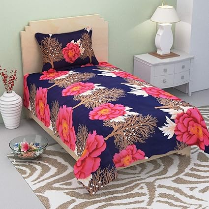 DINNY Microfiber 3D Printed Single Bedsheet with 1 Pillow Cover (Multicolour)