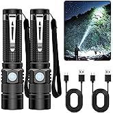 Pocket EDC Flashlight Rechargeable - 4.9inch & Emergency One Click SOS, Super Bright Small LED Flashlight 3Hr USB-C Fast Charging, Waterproof Portable Small EDC Flashlight for Home, Camping, Hiking