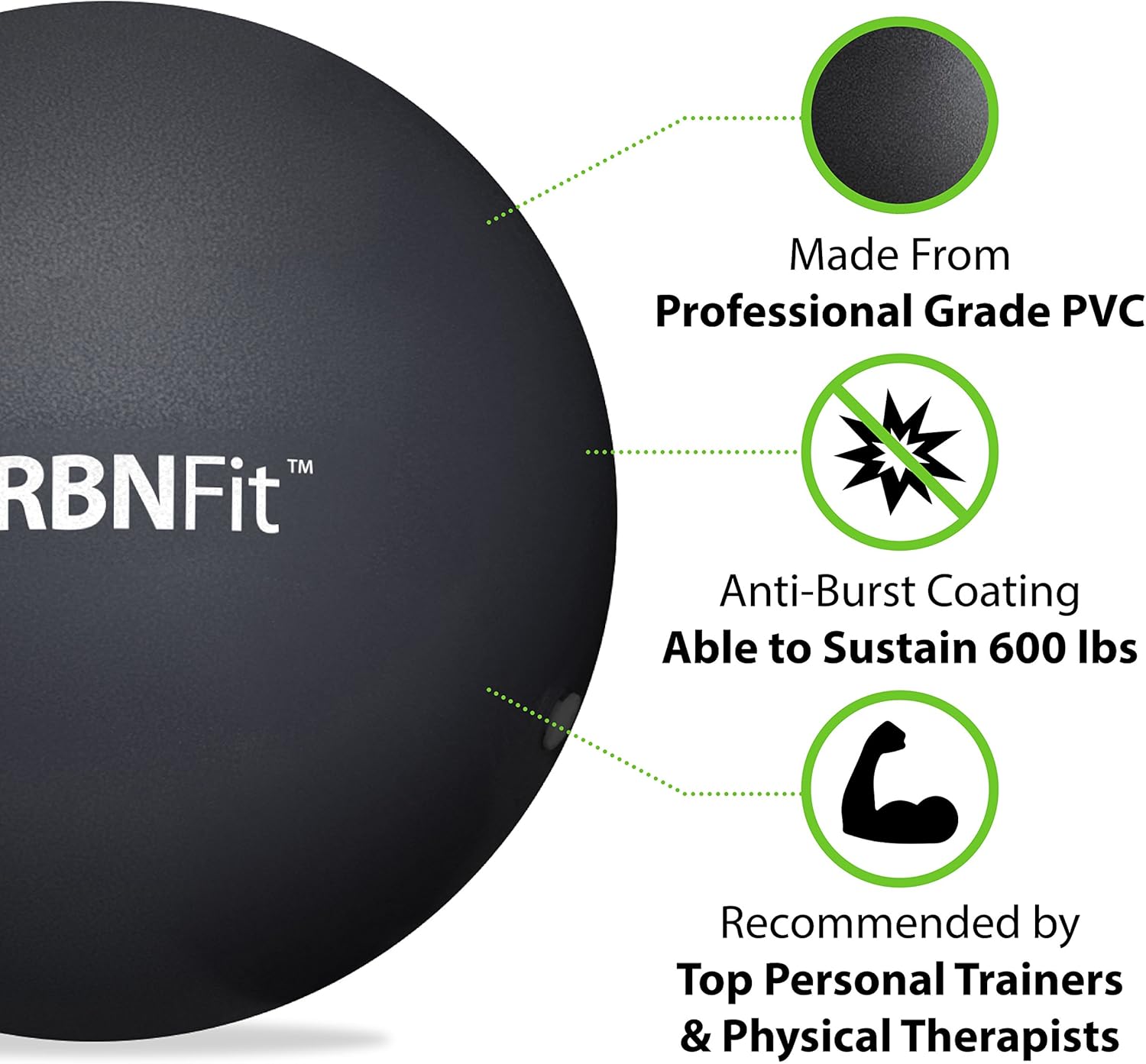 URBNFit Mini Pilates Ball - Small Exercise Ball for Yoga, Pilates, Barre, Physical Therapy, Stretching and Core Fitness - Includes Mini Stability Ball Workout Guide (Black): Sports & Outdoors