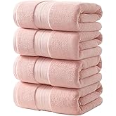 REDKISS Pink Bath Towels Set of 4, Extra Large Bath Sheets 27 X 59 Inches, 100% Cotton, 600 GSM, Quick Dry, Ultra Soft & Super Absorbent Bathroom Towel Sets for Bathroom, Gym, Spa, Pool & Hotel