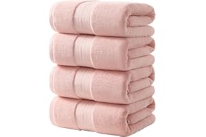 REDKISS Pink Bath Towels Set of 4, Extra Large Bath Sheets 27 X 59 Inches, 100% Cotton, 600 GSM, Quick Dry, Ultra Soft & Super Absorbent Bathroom Towel Sets for Bathroom, Gym, Spa, Pool & Hotel