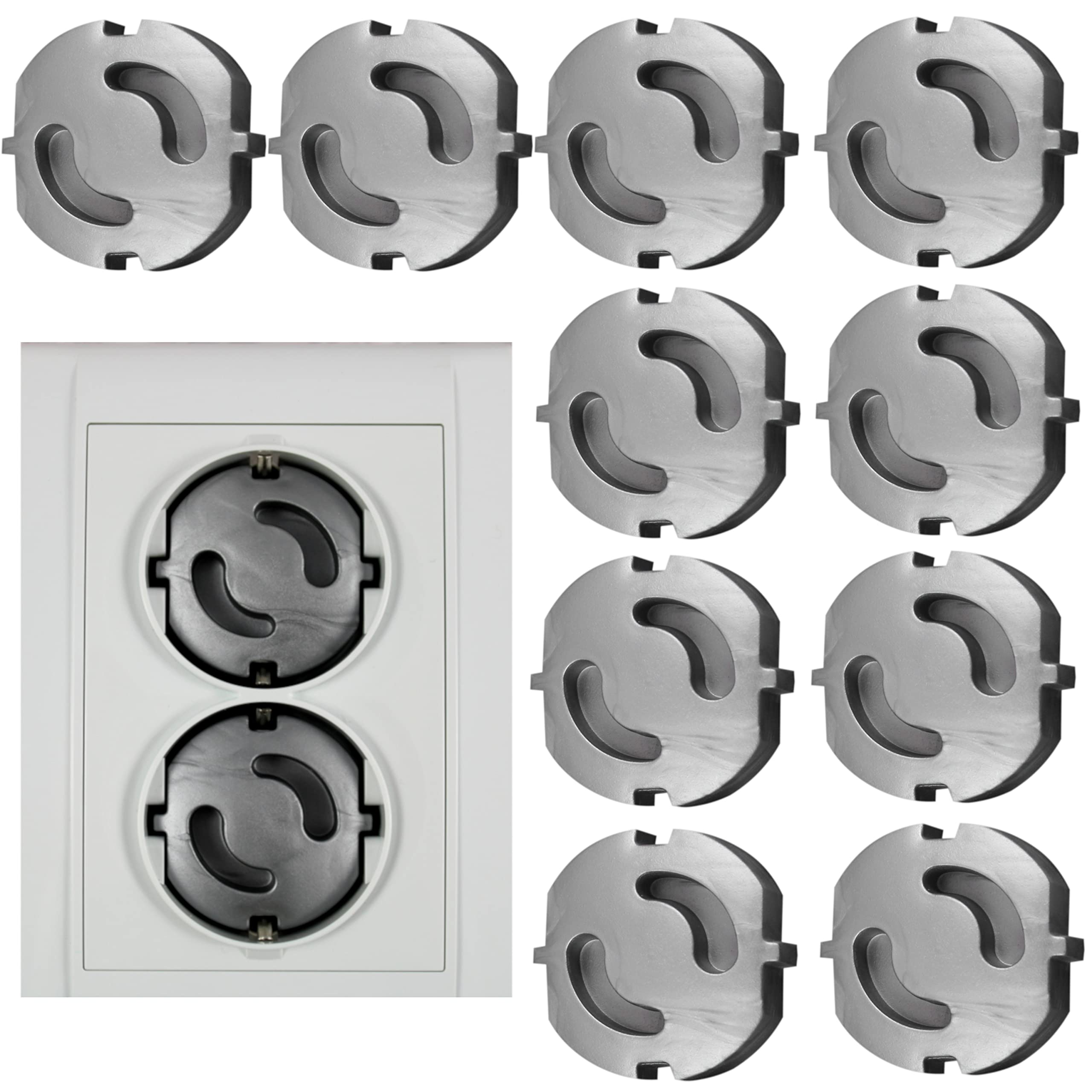 10 x Socket Protection Child Lock for Plug-In Child Safety Socket Cover Plug-In Socket Cap (Silver Grey x 10)
