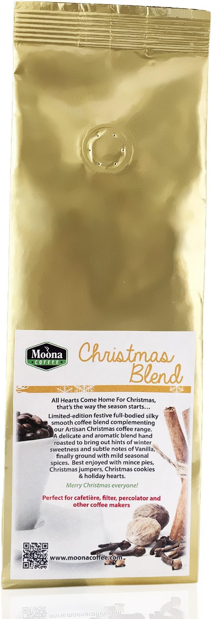 Christmas Coffee Blend - Artisan Hand Roasted Premium 100% Arabica Coffee delicately Blended with Christmas Spices. Suitable for Most Coffee Makers 227g (Gold)