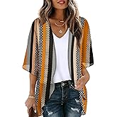 OFEEFAN Beach Cover Ups for Women 3/4 Length Sleeve Womens Tops Summer Cardigan Casual Blouses Loose Fit