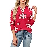 LOMON V Neck Long Sleeve Loose Sweaters Color Block Striped Knitted Pullover Jumper Tops