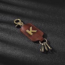 XGALBLA Initial Letter Keychain Brown Leather