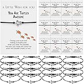 Huquary 50 Sets Valentines Good Luck Turtle Charms Employee Appreciation Gifts Turtle Bracelets Good Luck Bracelets with Wish Cards Inspirational for Teachers Women Coworker Leaving Gifts