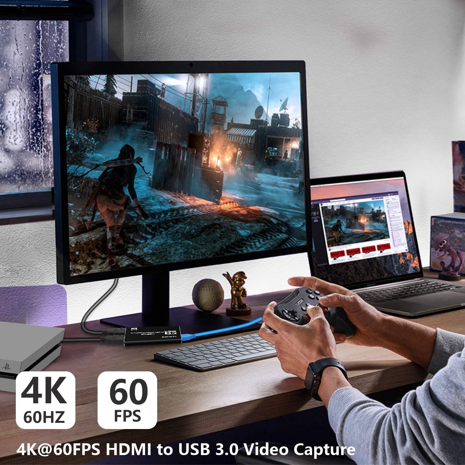 ZasLuke 4K HDMI Game Capture Card, USB 3.0 HDMI Video Capture Device with HDMI Loop-Out 1080P 60FPS Live Streaming Game Recorder Device for PS4, Nintendo Switch, Xbox One&Xbox 360 and More (Black): Computers & Accessories