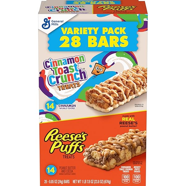 CINNAMON TOAST CRUNCH AND REESE’S PUFFS CEREAL TREAT BARS VARIETY PACK, SNACK BARS, 28 CT, 23.8 OZ