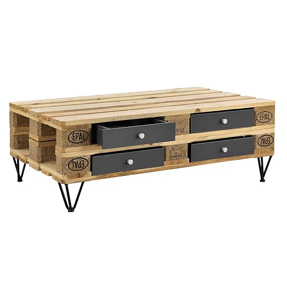 [en.casa] 4er Set Schubladen für Europaletten Grau Perfekt Integrierbar mit Führungsschienen und Befestigung Palettenmöbel