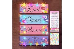 Unicorn Castle Girls Room Decor with LED Light Inspirational Motivational Room Decor for Teen Boys Wall Decor Art with Sticker for Nursery,Purple Pink Butterfly