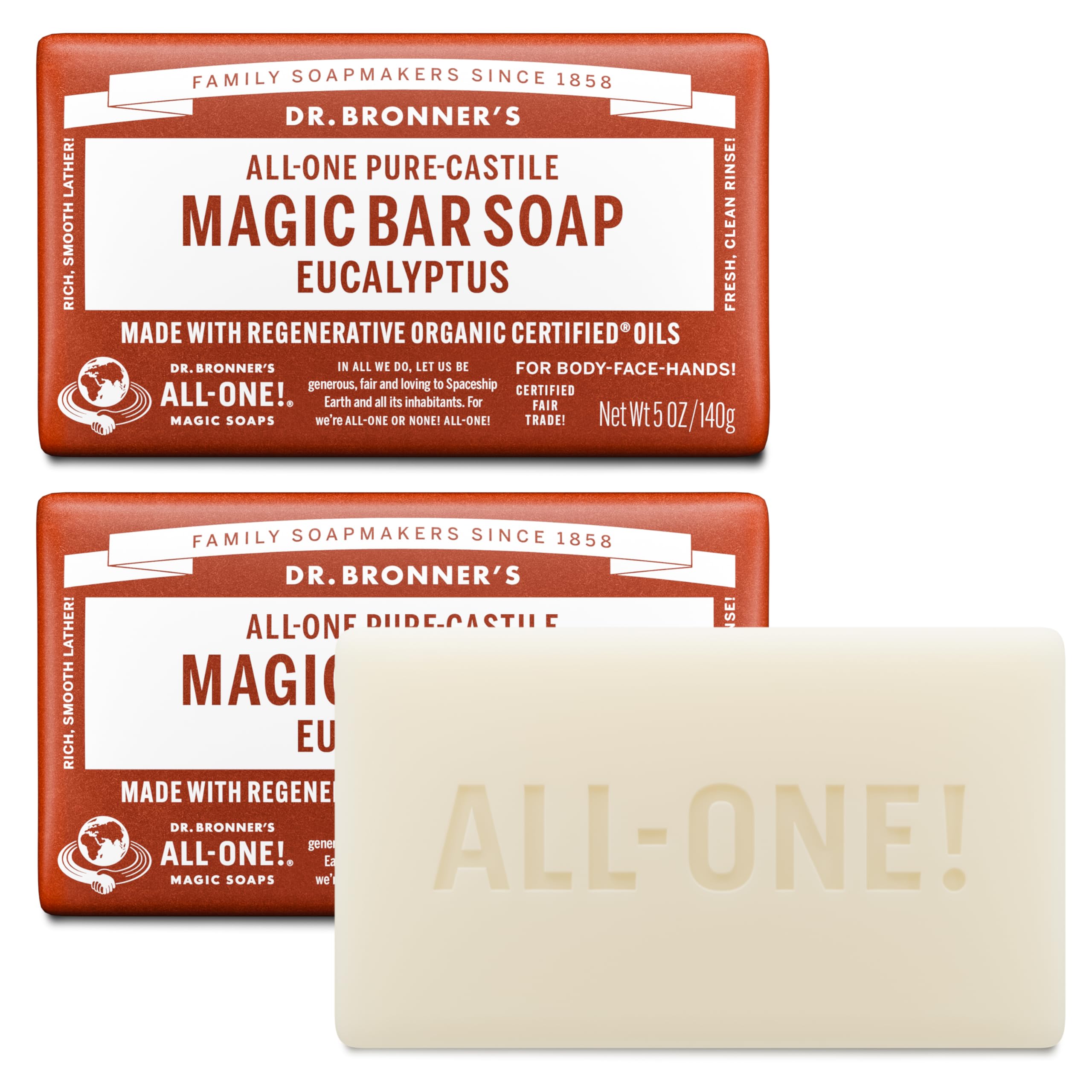 Dr. Bronner's Pure-Castile Bar Soap - Eucalyptus, 5oz. (2 Pack)