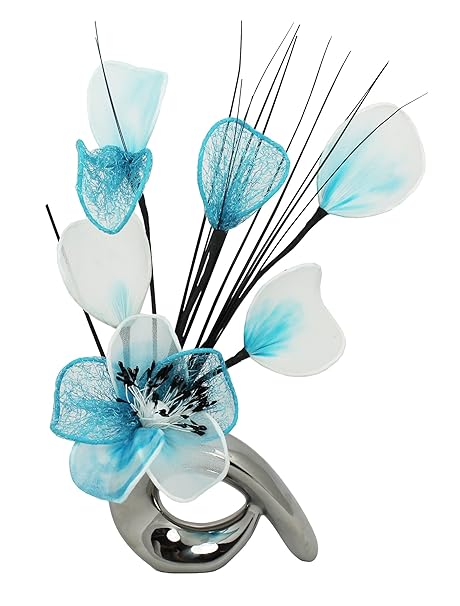 Flourish 704513 813 Black Vase With Blue And White Nylon