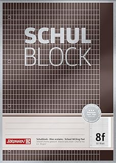 Brunnen 1052608 Schulblock/Notizblock Premium, A4, 50 Blatt, 5 x 7 mm rautiert mit Rand, Lineatur 8f, gelocht, kopfverleimt, 90g/m²