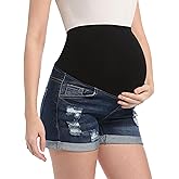 CFRTMTBB Maternity Denim Shorts High Waist Distressed Cuffed Hem Stretchy Comfy Jeans Short Pants Casual Pregnancy Shorts