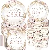 Funnymoom 250 Pcs Boho Baby Shower Decorations for Girls Pink Floral Baby Shower Plates Napkins and Cups a Sweet Little Girl Is on the Way Pink Flower Spring Birthday Party Supplies, Serve 50 Guests
