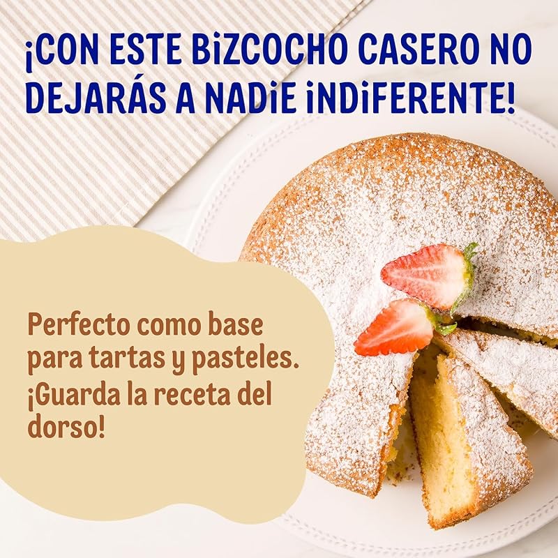 - Bizcocho Casero Pack 8 Uds x 340 g, Sabor Fresco y Natural, Incluye Sobre con Azúcar Glas, Toque a Vainilla, para Repostería y Pastelería, Preparación Fácil y Rápida
