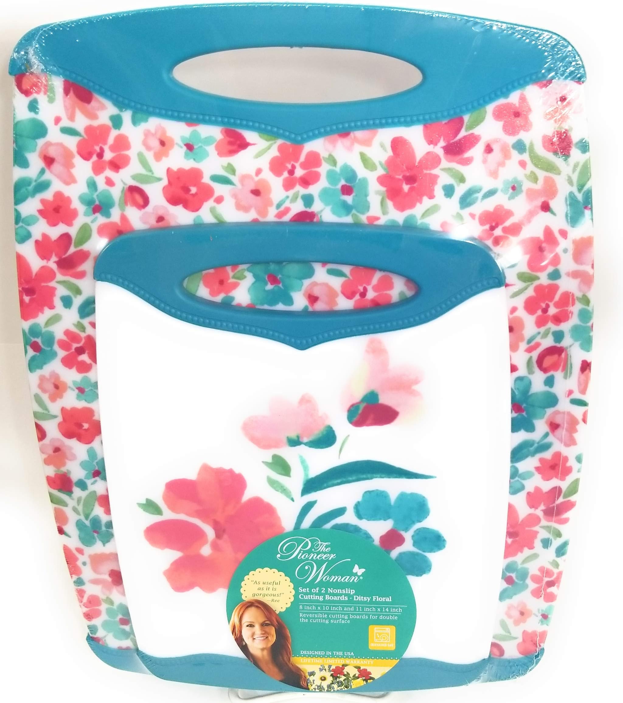 The Pioneer Woman Nonslip Cutting Board,Ditsy Floral, set of 2 Coordinating Designs, Medium and Large Sizes