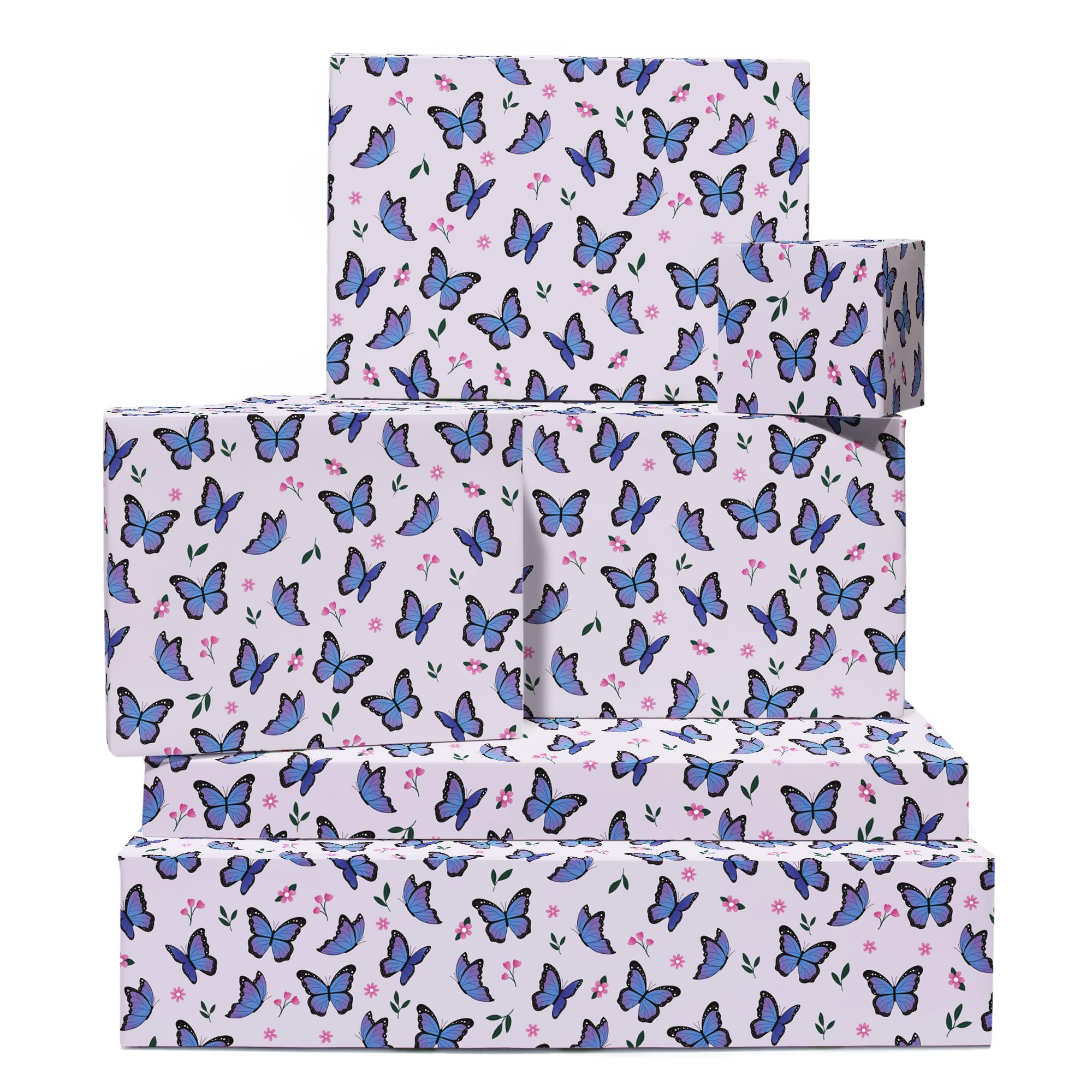 Butterfly Wrapping Paper for Her - 6 Sheets of Gift Wrap for Girls - for Women Sister Daughter - for Birthday Girl - for Female Friend - for Christening, Baby Shower
