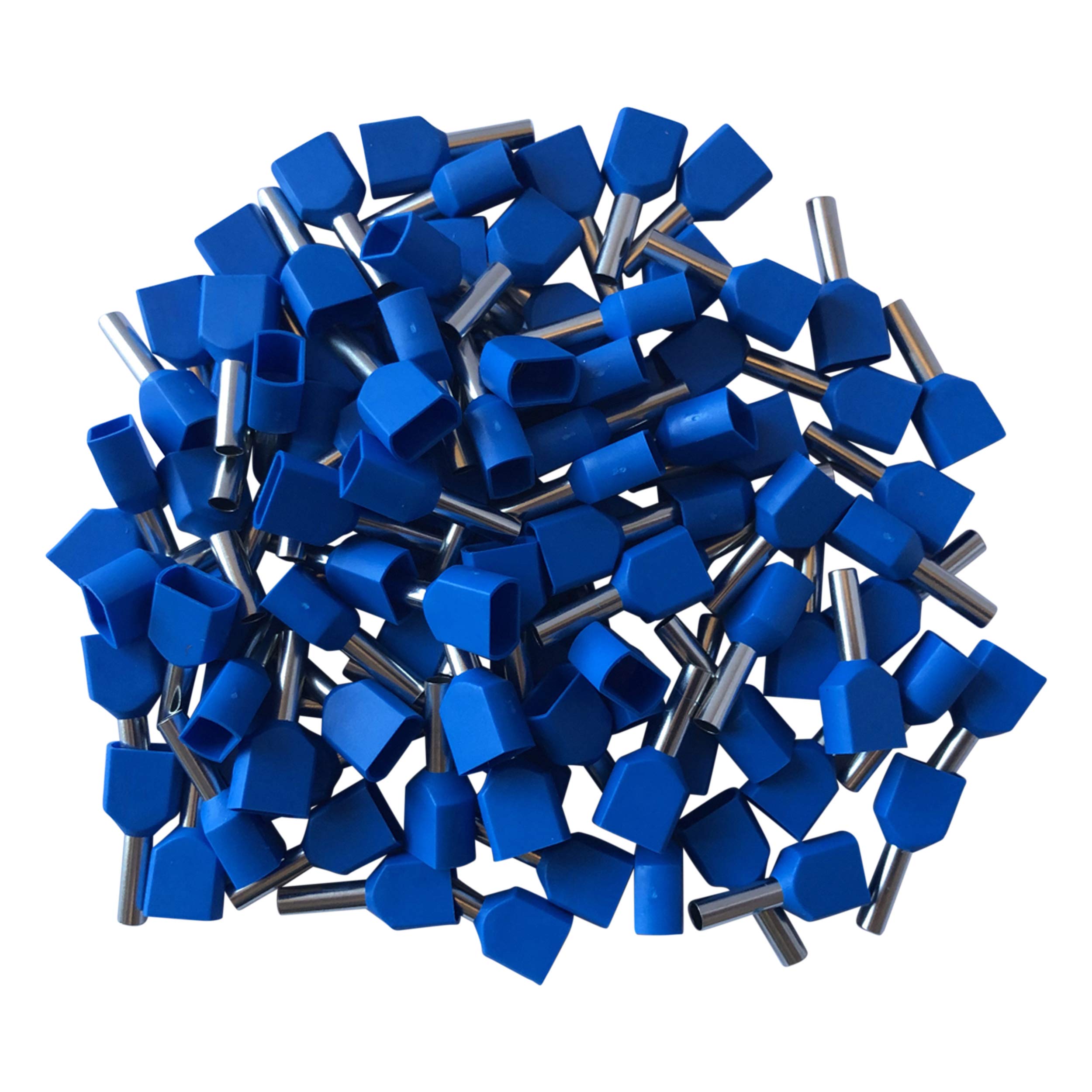 GTSE 100 pcs Blue Twin Entry 2.5mm² Bootlace Ferrule Connector Insulated Cord Pin End Terminals