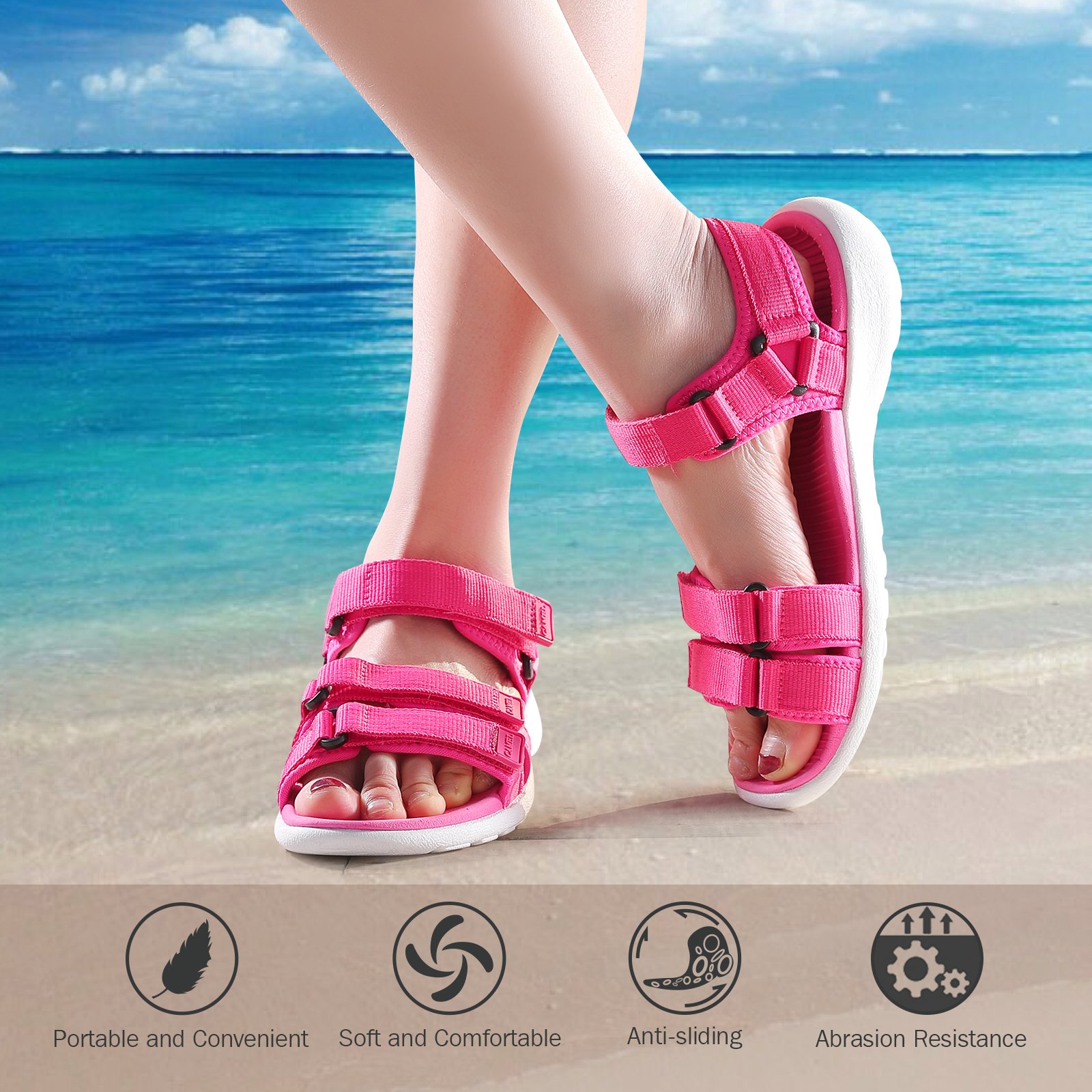 Camel Athletic Flats Sandals Women Solid Color Lightweight Anti-Skid Peep-Toe Casual Leisure Sneakers (7.5 B(M) US, Fuchsia)