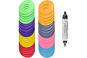 AMT SUPPLY LLC AMT 40 Pack Closet Dividers, Clothing Dividers, Round Clothes Size Dividers for Closets with Double Ended Marker Pen (Blank) (40 Pack - Color)