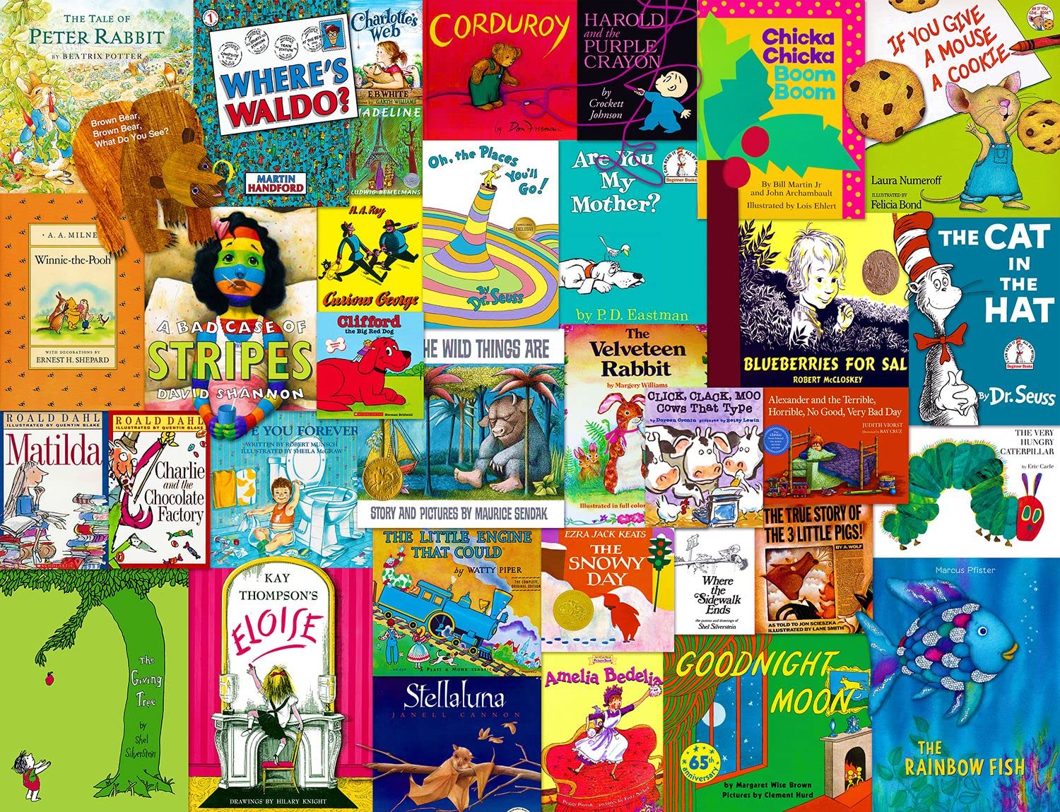 Photo 1 of Springbok Childhood Stories 1000 Piece Jigsaw Puzzle for Adults & Kids Features Book Covers from Some of Your Favorite Childhood Stores