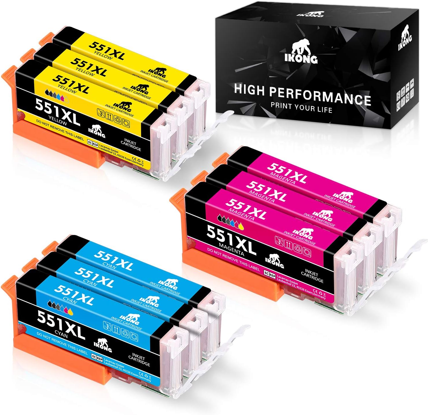 IKONG Replacement for Canon CLI-551 CLI-551XL Ink Cartridges Full Compatible with Canon Pixma iX6850 iP7200 iP7250 MX725…