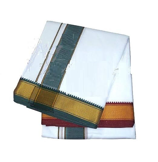 Men's Cotton Jari Boarder Dhoti and Gamcha Combo (White, Free Size)