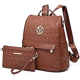 MKP Women Fashion Backpack Purse Multi Pockets Signature Anti-Theft Rucksack Travel Ladies Shoulder Bag Handbag 2Pcs