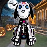 JOYEASE 5FT Halloween Inflatables Skeleton Dog Yard Decor | Blow Up Cute Black Dog ,Built-in Lights,for Holiday Garden Lawn Yard Indoor Party Decor