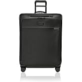 Briggs &amp; Riley Baseline Large Expandable Softside Spinner Luggage, Black | Checked Bag Size, Spinner Wheels, Expandable for Extra Packing Space, Integrated Garment Carrier, Front Opening Pocket