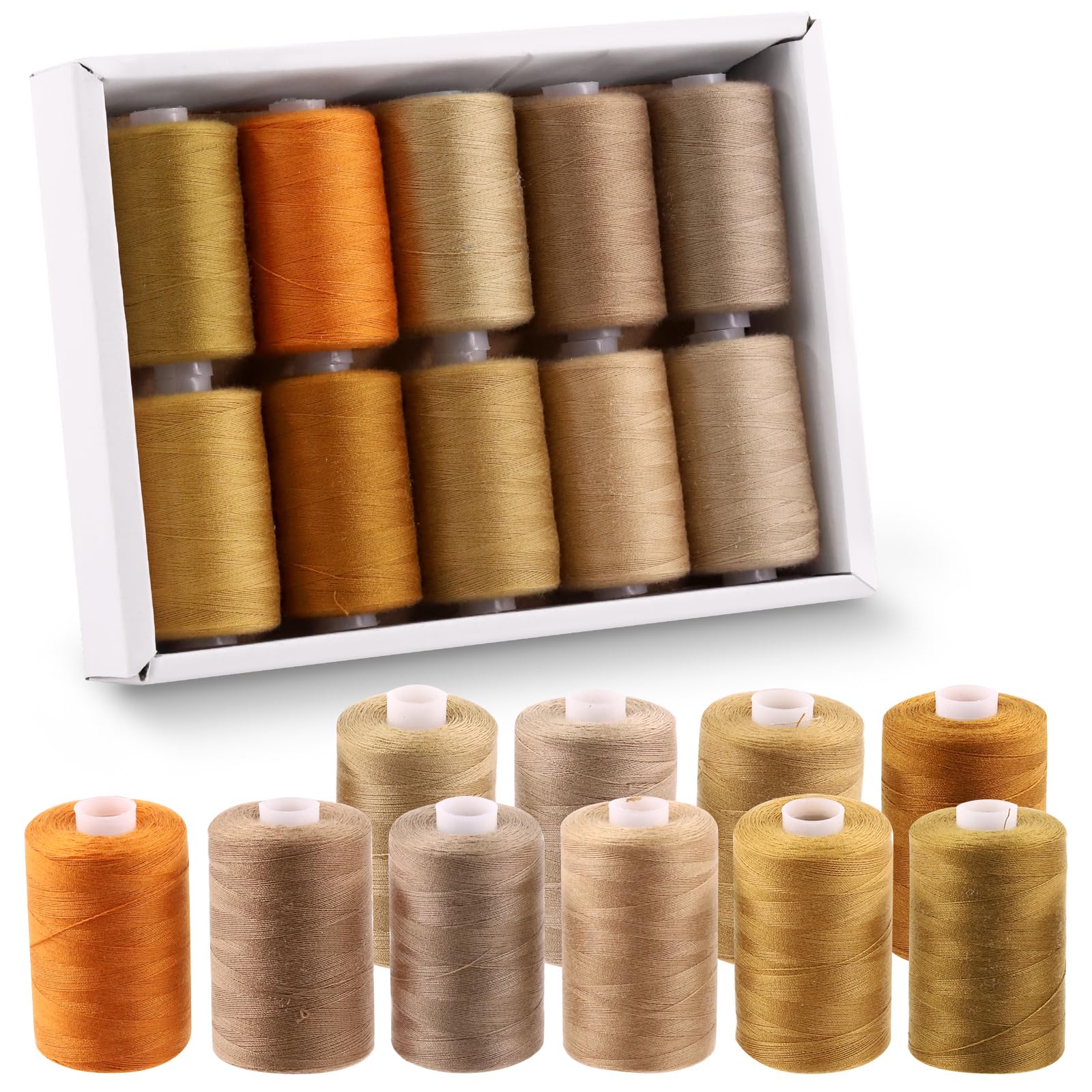 Swpeet 10Pcs 1000 Yards Brown Colors All Purpose Threads with Sewing Needles Kit, Handy Polyester Sewing Threads Embroidery Thread, Hand Sewing Needle Threaders Set for Crafters Lovers - 10 Colors