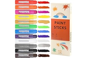 TMOL 12 Colors Tempera Paint Sticks, No Mess, Quick-Drying & Non-Toxic Art Supplies, Easy-Grip for Toddlers and Kids, Works Great on Paper, Wood, Glass, Canvas, Gifts for Drawing on Various Objects