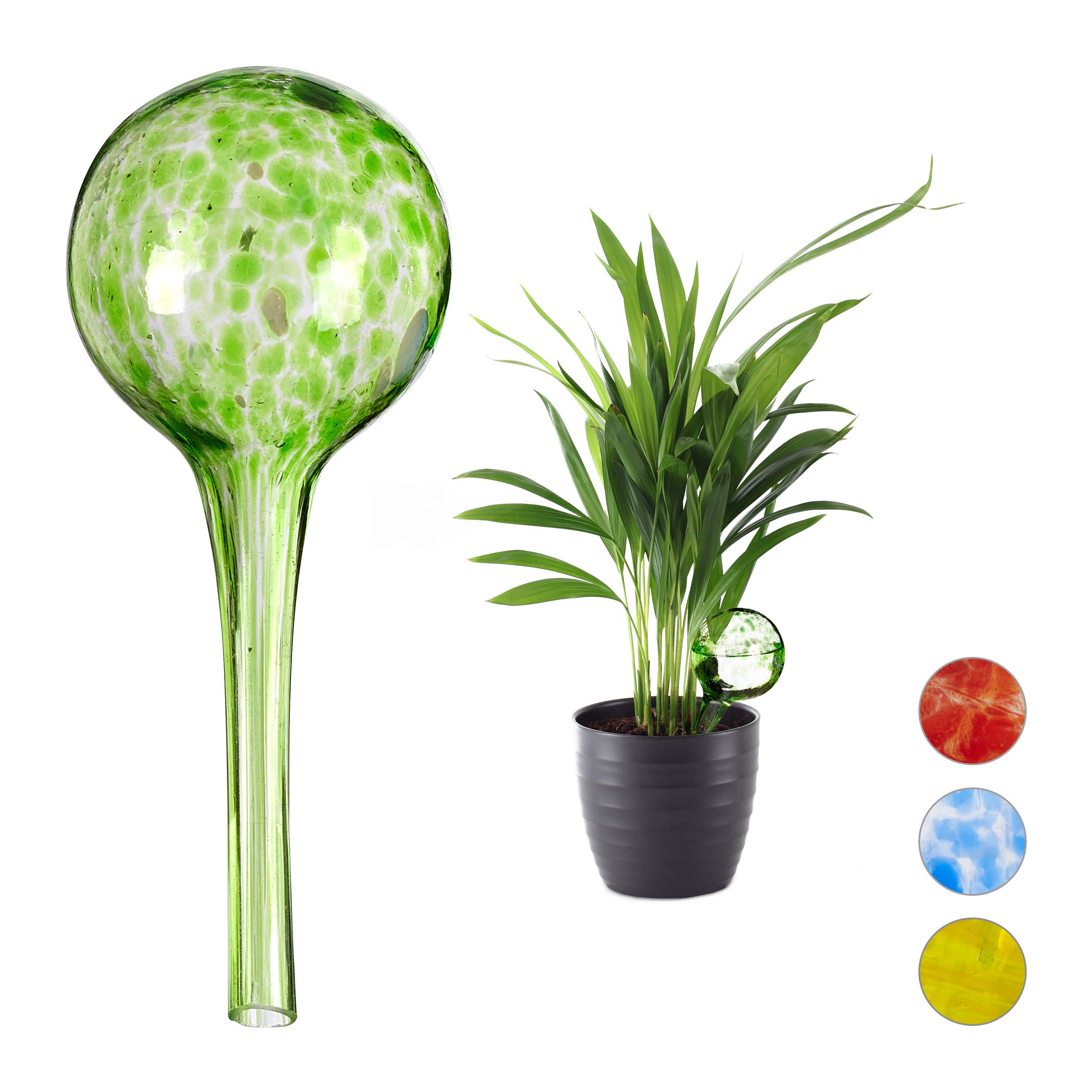 Relaxdays Watering Globes Set of 2, Regulated Irrigation for Plants and Flowers, Office & Holiday Watering Aid, Glass, Green
