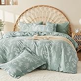 MUXHOMO Duvet Cover Full Size, Reversible Floral Green Duvet Cover Set with Zipper Closure, 3 Pieces Botanical Patterns Soft Microfiber Bedding Set with 4 Ties (80"x90", 2 Pillow Cases)