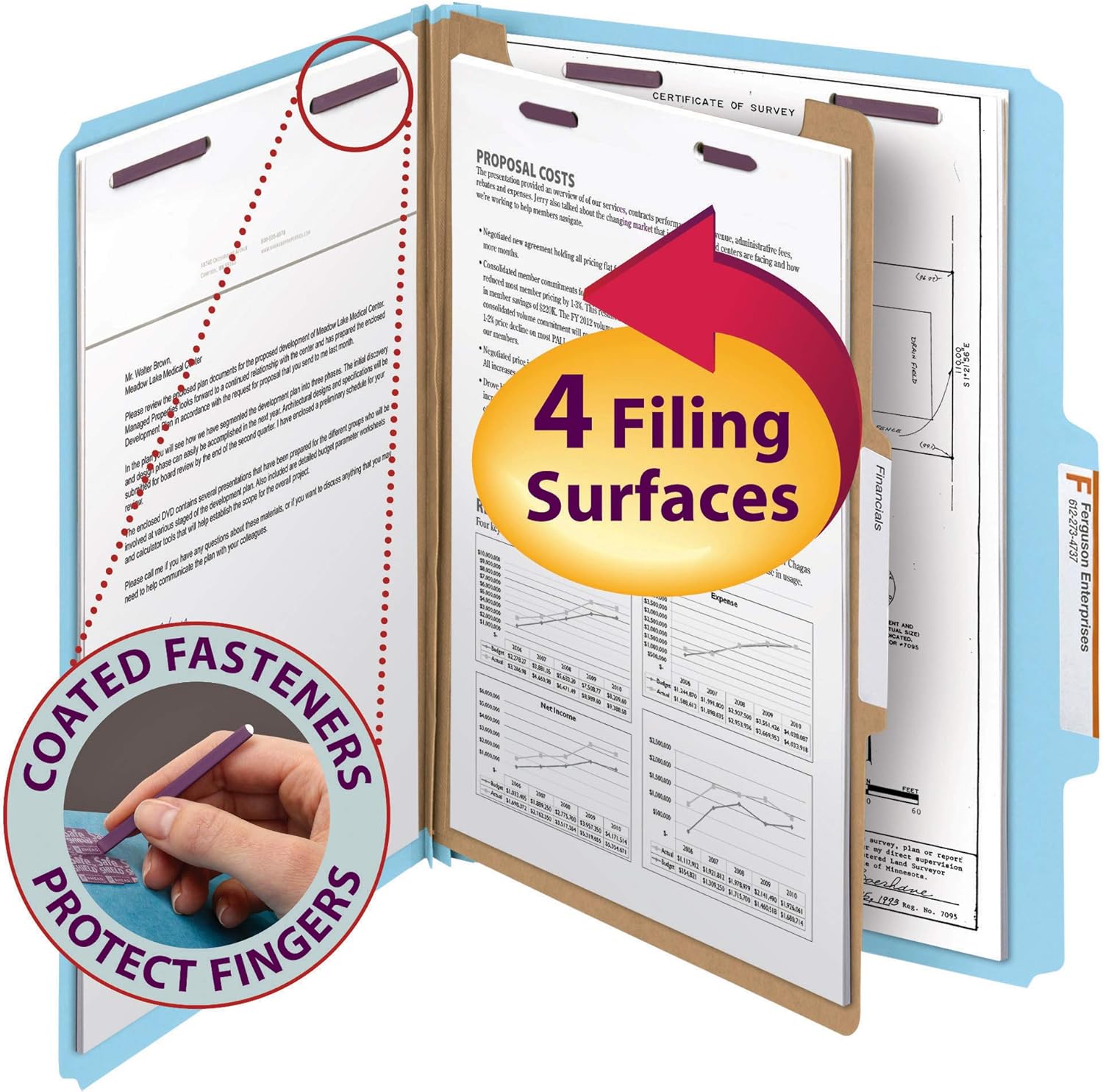 Smead Pressboard Classification File Folder with SafeSHIELD Fasteners, 1 Divider, 2" Expansion, Letter Size, Blue, 10 per Box (13730) : Top Tab Classification Folders : Office Products