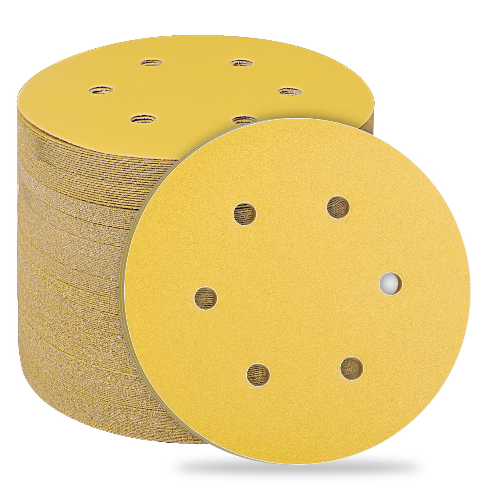 STEBRUAM 50pcs 150mm sanding discs,Sanding Discs Pads for Random Orbital Sander pads and All Oscillating Tools,Yellow sanding discs Hook and Loop 600 Grit 6 Hole 6 Inch Round — image 1