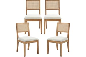 Westice Rattan Dining Chairs Set of 4, Farmhouse Natural Dining Room Chairs with Upholstered Cushion, Wood Armless Chairs for Kitchen/Restaurant