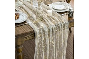 Artoid Mode Beige Gold Gauze Table Runner 70 x 300 cm, Glitter Metallic Foil Sheer Dining Wedding Anniversary Holiday Birthda