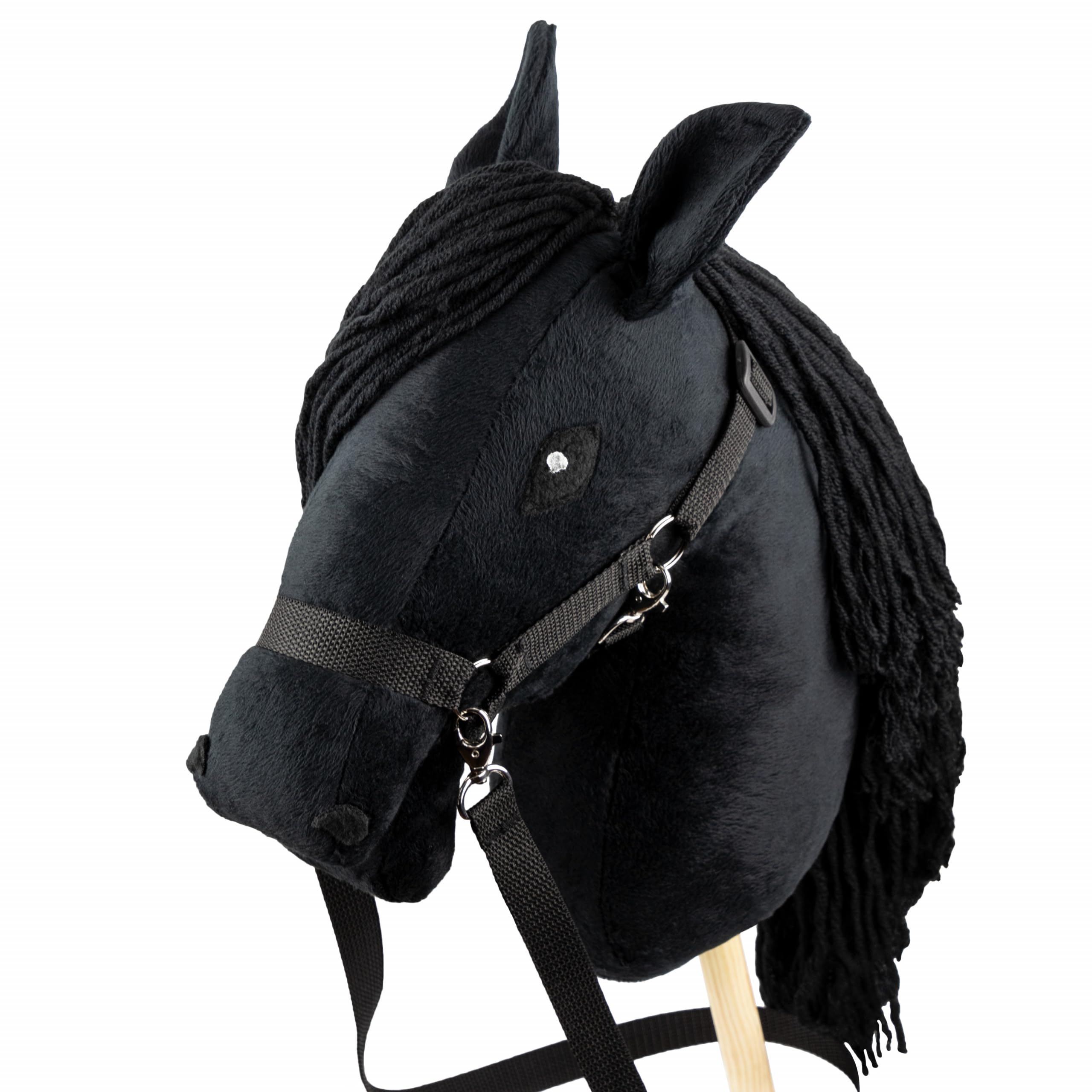 SKIPPI Hobby Horse Black, Halter and Reins Included, Horse on a Stick, Large A3 Size