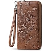 FORUWISH Wallet Women RFID Credit Card Holder Embossed Vegan Leather Large Capacity Brown Wristlet Wallets for Women