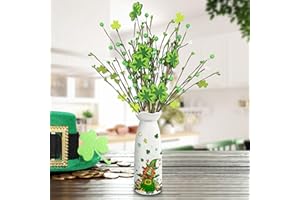 ARIDUR St Patricks Day Decorations Artificial Flowers 3 PCS with Vase, Gnome St Patricks Day Decor for Home, Living Room, Dining Table, Bedroom, Shamrock Flowers Gifts for Women, Kids